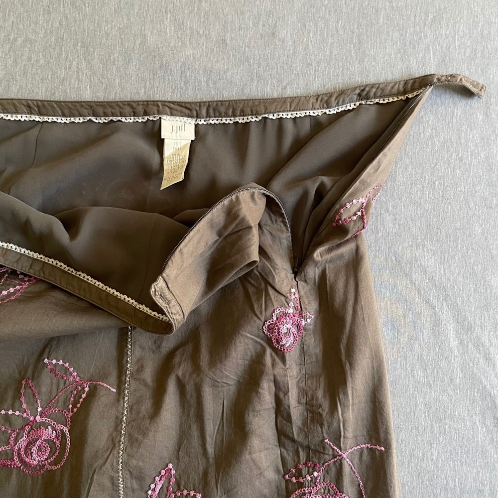 J. Jill Skirt Women 16T Brown Pink Floral Embroidered Lace Boho Cottagecore - Picture 3 of 8